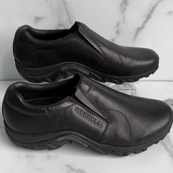 Merrell Mens Jungle Moc Midnight Black Leather Slip On Shoes Size 11 - Picture 3 of 13